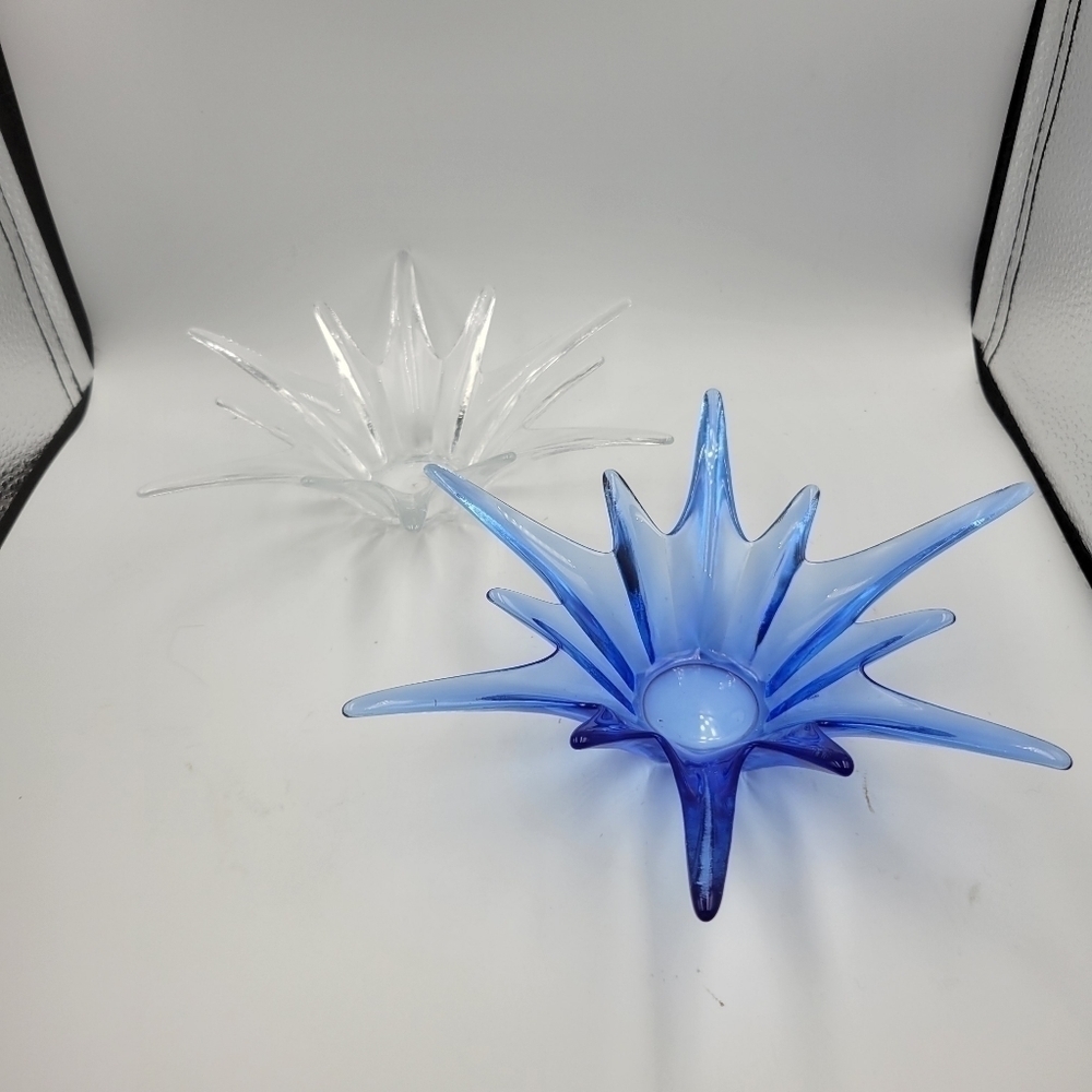 VTG Gorgeous Designs Cobalt & Clear Glass Tea-light Candle Holders - set of 2